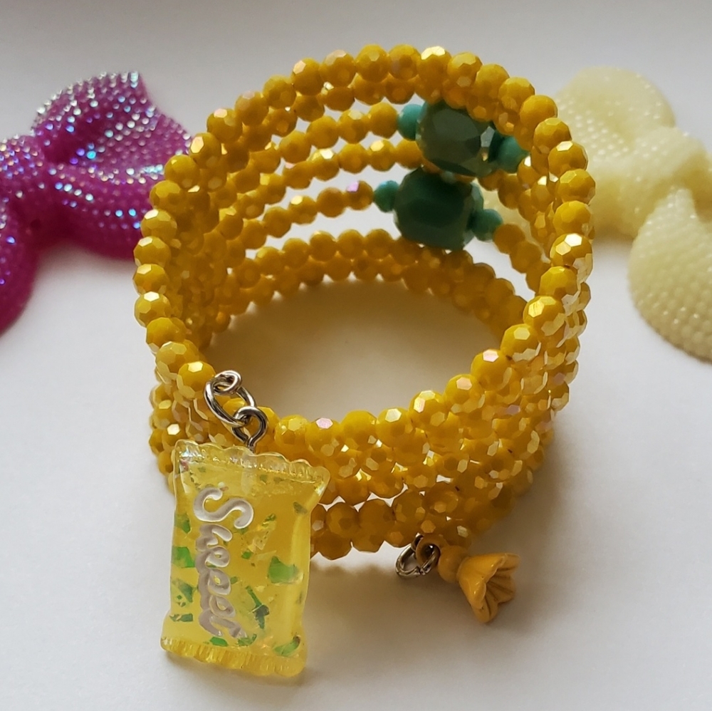Girls Handmade Memory Wire Wrap Bracelet with Charms